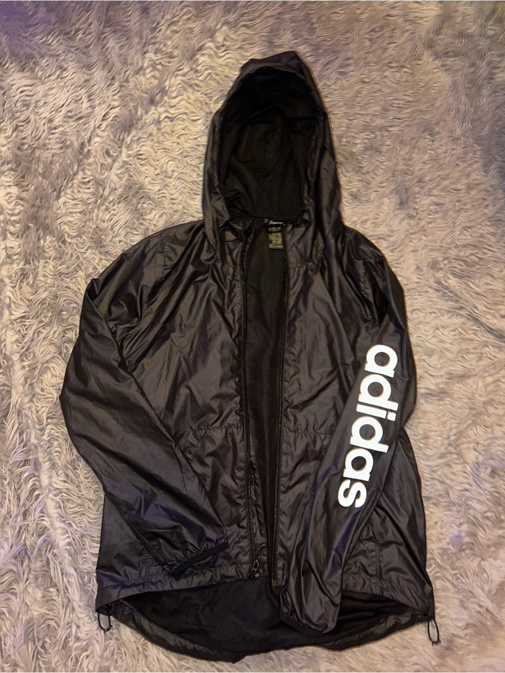 adidas Black Hooded Lightweight windbreaker Jacket with Sleeve Logo